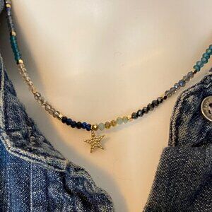 Lou Lou Women's Glass Beaded Choker Necklace with Rhinestone Star NWT